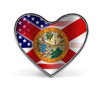 Waving U.S.A And Florida State Flag Novelty Brooches & Pins Heart Personalised Metal Lapel Badge With Butterfly Clutch Clasp