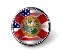 Waving U.S.A And Florida State Flag Novelty Brooches & Pins Round Personalised Metal Lapel Badge With Butterfly Clutch Clasp