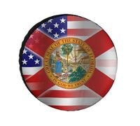 Waving U.S.A And Florida State Flag Spare Tire Cover Waterproof Oxford Cloth Adjustable Foldable Wheel Protector