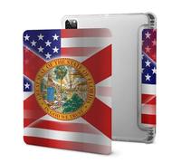 Waving U.S.A And Florida State Flag Tri-fold Tablet Case Compatible with IPAD Pro 2020 （11in）/2020 （10.2in）/2020 AIR 4 （10.9in）/Pro 2021 （11in） Soft Protective with Pen Slot