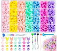 Wavlakth 1460 Pcs Hair Braid Bead Kit, Acrylic Heart Star Pony Bead Mouse Head Pastel Beads with Elastic Bands Salon-Grade Braiding & Jewelry Making Supplies for Professional Stylists & DIY Crafters