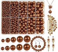 Wavlakth Dark Brown Pearl Beads for Jewelry Making, 1750pcs Dark Brown Pearl Craft Bead with Hole 4mm 6mm 8mm 10mm 12mm Loose Spacer Bead for Necklace Bracelet Wedding Dress Decor