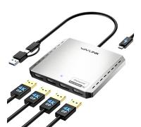 WAVLINK USB 3.0 or USB C to Quad Displayport Splitter Extended Display for Four Monitor with 85W PD, Displaylink Adapter 4 DP 4K@120Hz for Apple Mac M1/M2/M3/M4 or Windows 10/11, USB A/C to DP 4K
