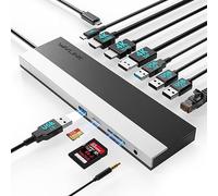 USB C Docking Station 3 Monitors, WAVLINK Docking Station with Dual HDMI, DP, 100W PD, USB3.0&2.0, RJ45, SD/TF Slots, Audio/Microphone, Compatible with Windows Computer Only