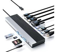 USB-C Docking Station 3 Monitors, WAVLINK Docking Station with HDMI, DP, VGA, 100W PD, USB3.0&2.0, RJ45, SD/TF Slots, Audio/Microphone for Lenovo/HP/Dell etc - Grey