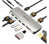 USB C Dual Monitor Docking Station, WAVLINK Docking Station with Two HDMI, DP, 100W PD, USB3.0&2.0, RJ45, SD/TF Slots, Audio/Microphone, Compatible with Windows Computers Only