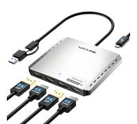 WAVLINK USB C to 4K HDMI & DP Adapter, Extended Quad Displays for Mac/Windows,Dual 8K or Quad 4K Monitors Splitter,DP Port Supports 120Hz high-Refresh, Docking Station with PD 85W for Laptop (DL-7400)