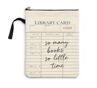 Wavoix Retro Library Card Book Sleeve with Zipper & Handle for Book Lovers | So Many Books So Little Time Quote Book Sleeve Pouch for Paperback Books and Library E-Readers Travel,Gift for Book Lovers