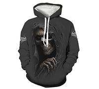 WAVOTIQ Men's Horror Skull Print Hoodies Vintage Punk 3D Printed Sweatshirt Pullover Sportswear with Pockets