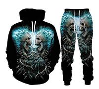 WAVOTIQ Men's Skull Print Tracksuit 2 Piece Set Gothic Skull 3D Printed Hoodie Joggers Set Punk Casual Hooded Sportswear Set