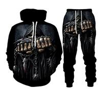 WAVOTIQ Men's Skull Print Tracksuit 2 Piece Set Gothic Skull 3D Printed Hoodie Joggers Set Punk Casual Hooded Sportswear Set