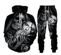 WAVOTIQ Men's Skull Print Tracksuit 2 Piece Set Gothic Skull 3D Printed Hoodie Joggers Set Punk Casual Hooded Sportswear Set