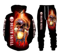 WAVOTIQ Men's Skull Print Tracksuit 2 Piece Set Gothic Skull 3D Printed Hoodie Joggers Set Punk Casual Hooded Sportswear Set