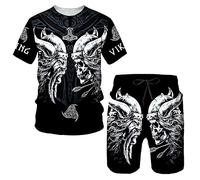 WAVOTIQ Men's Summer Tracksuit 3D Viking Warrior Printed T-Shirt and Shorts Set Summer Tops and Pants Set Hip Hop Sport Suit