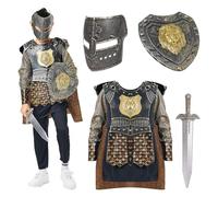 WAVRDLY 4Pcs Knight Armor Costume Kids Medieval Royal Knight Costume Helmet Shield Swords Halloween Anime Cosplay Dress Up