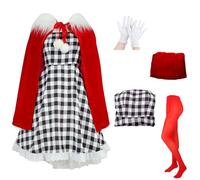 WAVRDLY Cindy Lou Who Costume Women 4Pcs Christmas Costume Plaid Dress Red Cape Gloves Sock Halloween Anime Cosplay Dress up