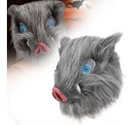 WAVRDLY Inosuke Mask Demon Killer Pig Mask Realistic Plush Animal Headgear Boar Cosplay Props Funny Halloween Costume