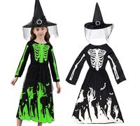 WAVRDLY Scary Luminous Demon Ghost Costume Girls Horror Devil Sickle Costume Black Skull Dress Halloween Cosplay Outfits