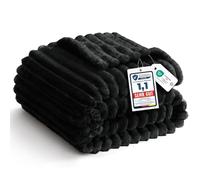 WAVVE Bed Throw King Size - Extra Large Fluffy Cosy Soft Blanket, Black | Striped Design, Cute Fuzzy Warm Decorative Throw for Women Girls, Perfect for Bed, Living Room, 230x270 cm
