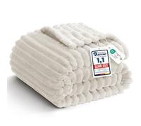 WAVVE Fleece Throw Blanket - Double/Twin Size Fluffy Soft Warm Striped Blankets for Sofa, Bed, Couch, Cute Fuzzy Decorative Bed Blanket for Women and Girls, Beige, 150x200cm