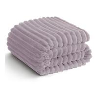 WAVVE Fleece Throw Blanket - Double/Twin Size Fluffy Soft Warm Striped Blankets for Sofa, Bed, Couch, Cute Fuzzy Decorative Bed Blanket for Women and Girls, Grey Purple, 150x200cm