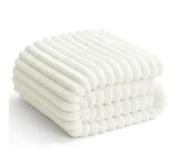 WAVVE Fleece Throw Blanket Queen Size - Large Fluffy Soft Cream Warm Striped Throw Blanket for Bed, Sofa, Couch, Cute Fuzzy Bed Blanket for Women and Girls, Off White, 220x240cm