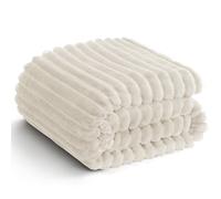 WAVVE Fleece Throw Blanket Queen Size - Large Fluffy Soft Warm Striped Throw Blanket for Bed, Sofa, Couch, Cute Fuzzy Bed Blanket for Women and Girls, Beige, 220x240cm