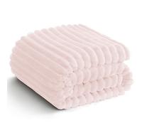 WAVVE Fleece Throw Blanket Queen Size - Large Fluffy Soft Warm Striped Throw Blanket for Bed, Sofa, Couch, Cute Fuzzy Bed Blanket for Women and Girls, Pink, 220x240cm