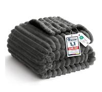 WAVVE Grey Blanket - Single Fluffy Striped Fleece Throw for Sofa, Bed, Couch, Lightweight Fuzzy Warm Decorative Throw for Women Girls, 130x150 cm