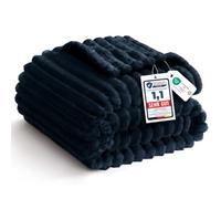 WAVVE Navy Throw Fluffy Blanket Fleece Throw For Sofa, Small Blanket | Striped Design, Cute Fuzzy Warm Decorative Throw for Women Girls, Perfect for Bed, Living Room, 130x150 cm
