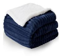 WAVVE Sherpa Cuddly Blanket, Fluffy Navy Blue - Extra Warm, Thick, Soft, Coarse Cork Blanket, Sofa Throw, Sofa Blanket, Double Face, 150 x 200 cm, XL Wool Blanket, Couch Blanket