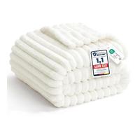 WAVVE Sofa Throw Fleece Blanket, Fluffy Cosy Soft Warm Cream Striped Throw for Bed, Couch, White, Single Size, 130x150 cm