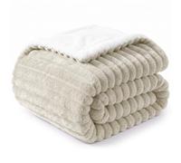 WAVVE Throw Blanket Beige Single 130x150 cm | Reversible Sherpa Fleece, Striped Thick Cosy Warm Fluffy Microfiber for Sofa & Bed