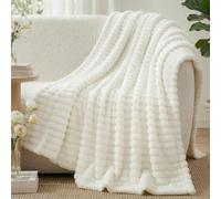 WAVVE Throw Blanket Fluffy Fleece Throw for Sofa,Small Blanket,Cream White | Striped Design, Cute Soft Fuzzy Warm Decorative Throw for Women Girls, Perfect for Bed, Living Room, Single Size, 130x150 cm
