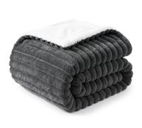 WAVVE Throw Blanket Grey King 230x270 cm | Reversible Sherpa Fleece, Striped Thick Cosy Warm Fluffy Microfiber for Sofa & Bed