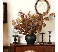 Wavwavw 10 Pcs 6 Pcs 32in Artificial Fall Thanksgiving Faux Oak Branch Fake Oak Faux Fall Leaves Table Centerpieces Artificial Long Stem Greenery Foliage Farmhouse Autumn Home Decor (Brown)