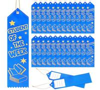 Wavwavw 100 Pcs Student of The Week Award Ribbons Bulk 8" x 2" Prizes Ribbons with Event Card and String Award Prize Gift for Tournaments, Competitions, Party, Classroom Home Study Supplies