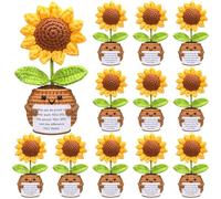 Wavwavw 12 Pcs Employee Appreciation Gifts Crochet Flowers Doll with Card Handmade Thank You Crochet Gift for Women Coworker Staff Teacher(Employees Sunflower)