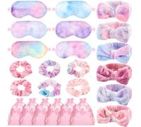 Wavwavw 24 Pcs Sleepover Party Supplies for Women Spa Headband Plush Eye Mask Bow Makeup Headbands Storage Bags Pajama Party Favors Party Favors for Birthday Spa Bachelorette Party