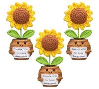 Wavwavw 3 Pcs Thank You Gifts Handmade Positive Sunflower Doll Crochet with Card Inspirational Employees Appreciation Gifts for Coworker Friend Teacher Women(Thak You for Being Awesome)