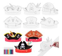 Wavwavw 30 Set Pirate Hat Paper Crown Color Your Own Pirate Hat DIY Craft Headband with Watercolor Pen School Projects for Art Project Caribbean Theme Birthday Party Halloween Cosplay Dress up