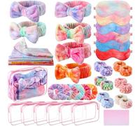 Wavwavw 48 Pcs Sleepover Party Supplies for Women Spa Party Favor Spa Headband Eye Mask Hair Band Toiletries Bag Towel Wristband Greeting Card for Sleeping Slumber Gift