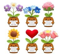 Wavwavw 6 Pcs Housekeeping Week Gifts Employee Appreciation Gifts Housekeeper Thank You Positive Handmade Crochet Doll with Encouraging Card for Coworker Women Men Office Staff(Flower)