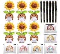 Wavwavw 6 Set Employee Appreciation Gift Bulk for Coworker Teacher Nurse Sunflower Crochet Doll with Positive Card Makeup Bag Ballpoint Pen for Employee Appreciation Party Favor(Classic)