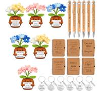 Wavwavw 6 Set Employee Appreciation Gifts Bulk, Employee Christmas, Doll Crochet with Card Inspirational Journals with Retractable Bamboo Pens Thank You Keychains for Staff(Classic)