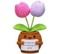 Wavwavw Back to School Teacher Gifts, Positive Handmade Crochet Flower Doll with Card Thank You for Helping Me Grow Thank You Gifts for Teacher Birthday Christmas Home Office Decor(Tulip Flowers)