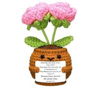 Wavwavw Christian Gifts for Women, Handmade Flower Crochet Doll with Inspirational Bible Verse Card Bible Verse Religious Inspirational Crochet for Women Man Sunday Group Church(Rose Flower)