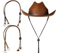 Wavwavw Leather Hat Chin Strap Stampede Strings for Cowboy Hats Removable Cap Chin Cord for Men Women Sun Hats, Black, Brown, Coffee, 35.43 Inch