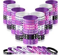 Wavwavw Purple Ribbon Awareness Bracelets Bulk Rubber Silicone Wristband Pancreatic Cancer Lupus Domestic Violence Alzheimer's Awareness Supplies for Men Women Support Gifts, 20.2 x 1.2 cm/8 x 0.5