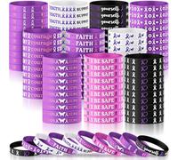 Wavwavw Purple Ribbon Awareness Bracelets Bulk Rubber Silicone Wristband Pancreatic Cancer Lupus Domestic Violence Alzheimer's Awareness Supplies for Men Women Support Gifts, 20.2 x 1.2 cm/8 x 0.5